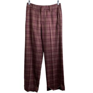 Free People Brown Plaid Wide Leg Trousers Size 2 Preppy Old Money Ivy League